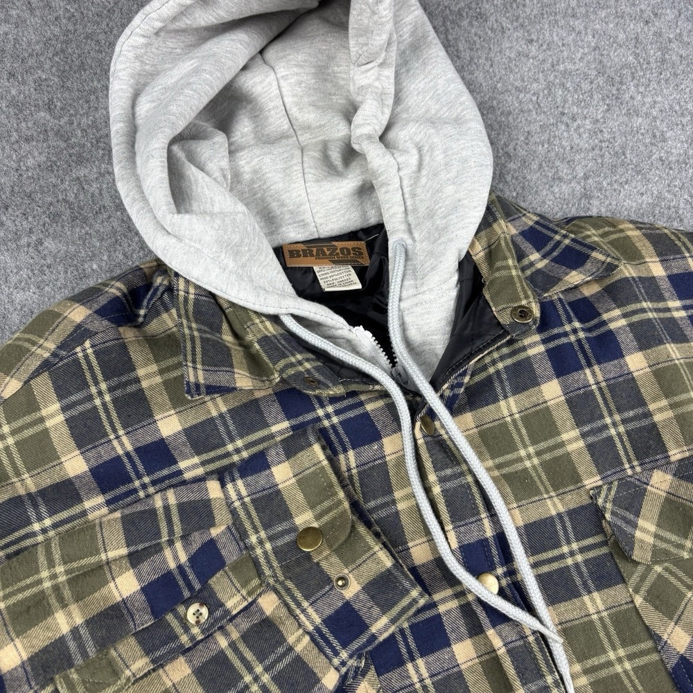 Brazos Hooded‎ Flannel Jacket Mens XXL Plaid Quilted Lined Workwear Heavy Coat